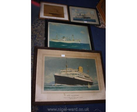 A wooden framed Print R.M.S Alcantara', a framed print by Walter Thomas 'Sarpendon', a framed print from a photograph of 'The
