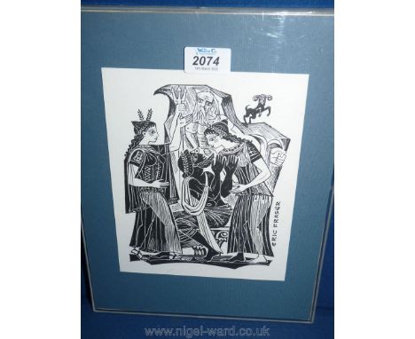 An Eric Fraser Greek mythology framed Print, labelled verso, (certified to be 1 of 10 by his son Geoffrey Fraser)
