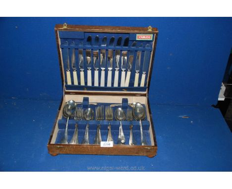 An old canteen (a/f) with six setting cutlery in Rustles Nickel silver Sheffield (only 2 teaspoons).