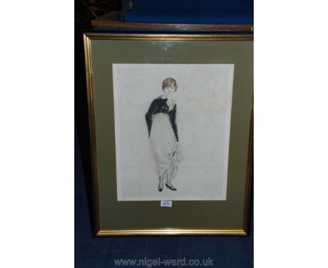 A Limited Edition print of a young lady in a dress, indistinctly signed in pencil lower right.