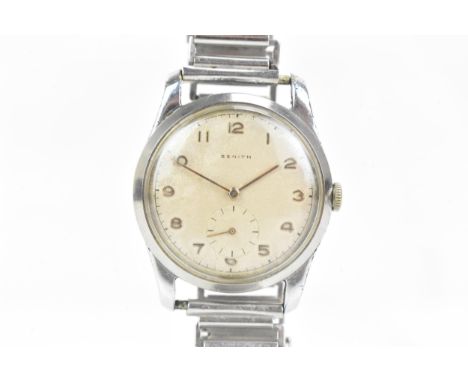 A Zenith, manual wind, gents, stainless steel wristwatch, circa 1940s, the silvered dial having Arabic numerals, gilt hands, 