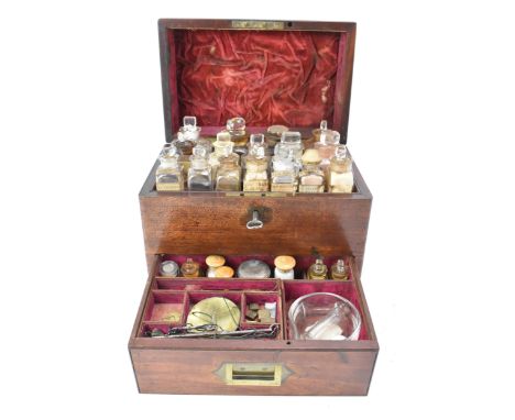 Medical Interest - A 19th century mahogany Thomson, London apothecary box, hinged cover enclosing an arrangement of medicine 