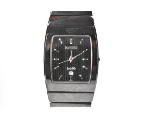 A Rado, quartz, gents, ceramic wristwatch, having a black textured dial with baton markers and date aperture at 6, original c