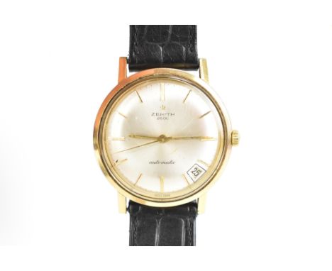 A Zenith, automatic, gents, gold plated wristwatch, circa 1960s, having a silvered dial with baton markers, centre seconds, d