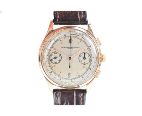 A Vacheron & Constantin, chronograph, manual wind, gents, 18ct gold wristwatch, circa 1940s, the gilt dial having centre seco