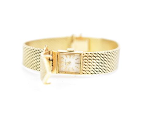 A Movado, manual wind, ladies, 9ct gold cocktail wristwatch, fashioned as a watch strap with a hinged cover, the white enamel