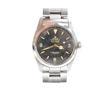 A Rolex Explorer chronometer, automatic, gents, stainless steel wristwatch, circa 1955, reference no. 6610, the dial having b