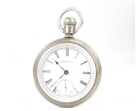 An early 20th century Waltham, open face, keyless wound pocket watch, the white enamel dial having Roman numerals, subsidiary