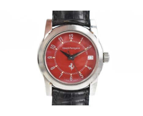 A Girard Perregaux for Ferrari, automatic, gents, stainless steel wristwatch, the Ferrari red dial with silver emblem, centre