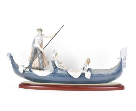 A Lladro figurine figural  group depicting gondola ride with married couple being serenaded, stamped mark to the base and sig