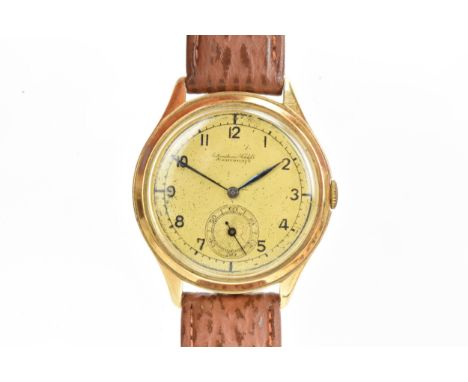 An IWC (International Watch Company Shaffhausen), manual wind, gents, 14ct gold wristwatch, circa 1940s, the gilt dial having