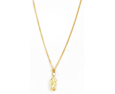 An 18ct yellow gold necklace with two 22ct gold pendants, the curb chain link necklace having a bolt ring clasp stamped 750, 