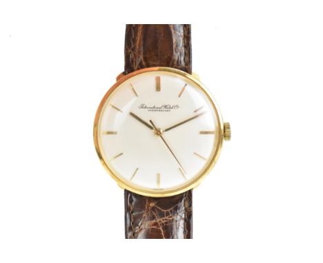 An IWC (International Watch Company Shaffhausen), manual wind, gents, 18ct gold wristwatch, circa 1960, the dial having baton