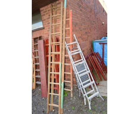 THREE WOODEN LADDERS and two step ladders (5)