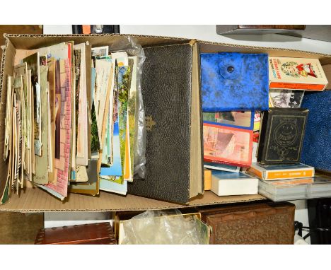 A BOX OF EPHEMERA including playing cards, late Victorian and early 20th century Christmas cards, postcards and greeting card