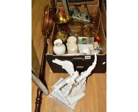 A BOX AND LOOSE OF ASSORTED ITEMS, to include a Holland Studio Craft sculpture of a unicorn with certificate of authenticity,