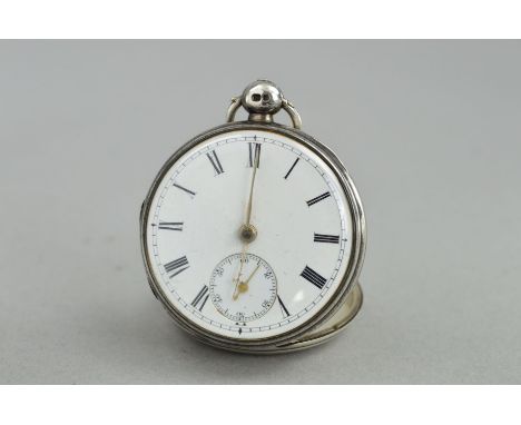 AN EARLY VICTORIAN SILVER POCKET WATCH, the white dial with Roman numeral hour markers and secondary dial, hallmarked London 