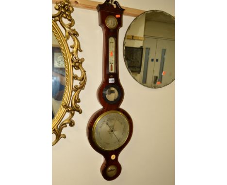 A GEORGIAN MAHOGANY BANJO BAROMETER, marked Bregazzi Briddlesmithgate, Nottingham
