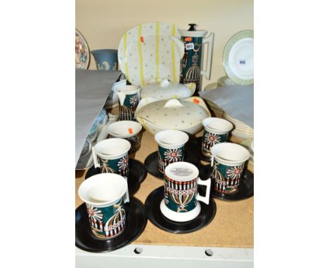 A PORTMEIRION 'MAGIC CITY' SIX PLACE COFFEE SET, together with two Midwinter 'Hollywood' serving dishes and a serving platter