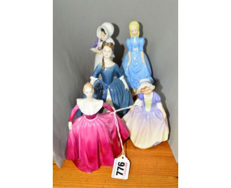 THREE ROYAL DOULTON FIGURES 'Dinky Do' HN1678, 'Debbie' HN2385, 'Anna' HN2802, a Coalport figure 'Joanne' and a Royal Worcest