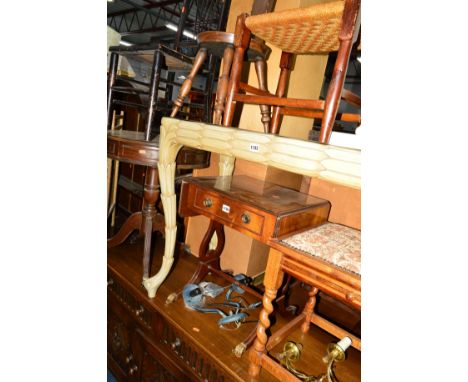 A QUANTITY OF OCCASIONAL FURNITURE to include a drum table, sofa table, spinning chair, an Edwardian firescreen, piano stool,