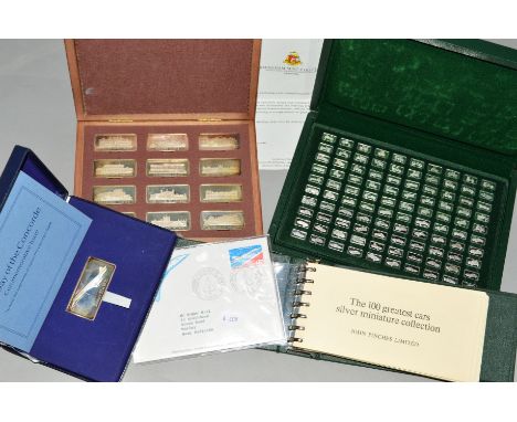 A SELECTION OF COLLECTABLE SILVER INGOTS, to include A Day of the Concorde cased ingot with paperwork, a cased set of twelve 