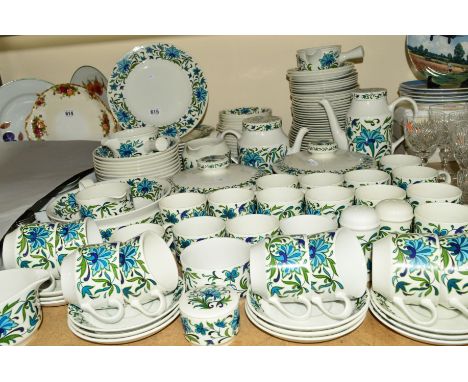 A MIDWINTER TWELVE PLACE TEA/DINNER SET IN THE 'SPANISH GARDEN' PATTERN to include serving dishes and sauce boats etc (over 8