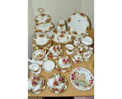 ROYAL ALBERT 'OLD COUNTRY ROSES' TEA/DINNERWARES, TRINKETS ETC, to include set 'Four Seasons' plates, three tiered cake stand