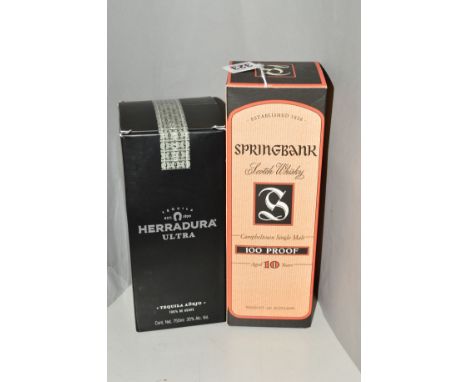 A BOTTLE OF SPRINGBANK CAMPBELTOWN SINGLE MALT WHISKY, 100% proof, aged 10 years, 57% vol, boxed, together with a bottle of H