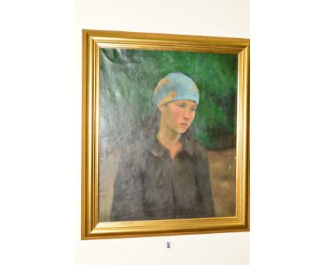 EARLY 20TH CENTURY CONTINENTAL/SCANDANAVIAN SCHOOL, Head and shoulders portrait of a melancholy girl wearing a patterned head