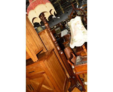 AN OLD CHARM OAK STANDARD LAMP with shade and a tree stump style table lamp (2)