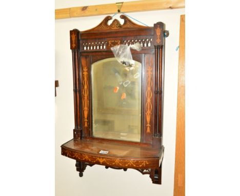 A VICTORIAN ROSEWOOD AND INLAID WALL MIRROR/SHELF