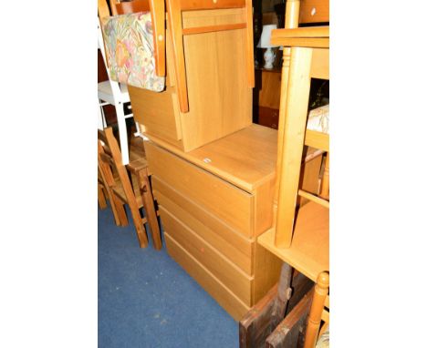 A MODERN LIGHT OAK CHEST of four long drawers and a matching two draw bedside chest (2)