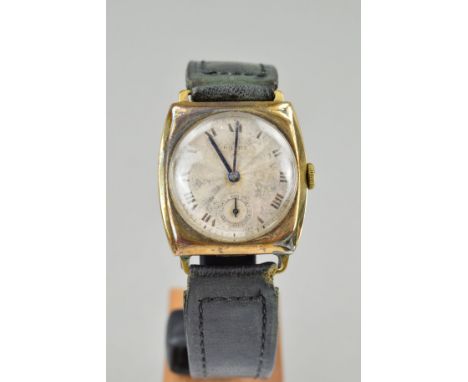 AN EARLY 20TH CENTURY 9CT GOLD ROLEX GENT'S WRISTWATCH, tonneau shape case measuring 29mm x 27mm, dial signed 'Rolex Swiss Ma