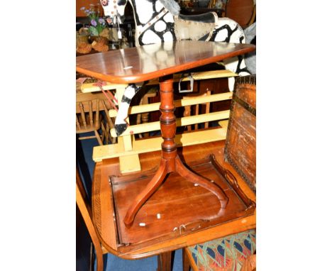 A GEORGIAN MAHOGANHY RECTANGULAR TRAY, width 63cm x depth 43cm, together with a Victorian tripod table (sd) (2)