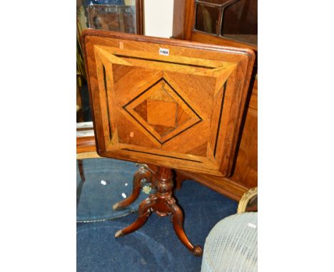 A VICTORIAN MULTI WOOD SPECIMAN TILT TOP TRIPOD TABLE