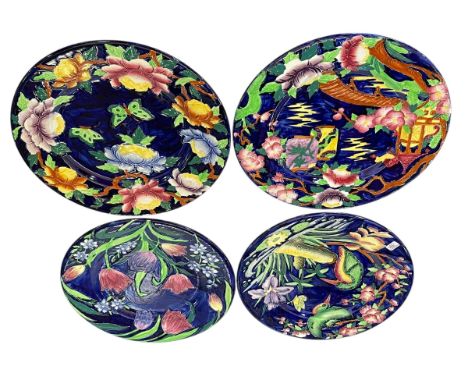 Set of four Maling wall plaques including Japanese lantern and kingfisher.