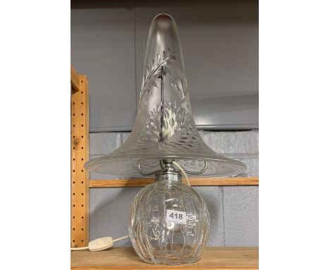 An interesting cut crystal table lamp with bell shaped cut glass shade, H. 50cm.