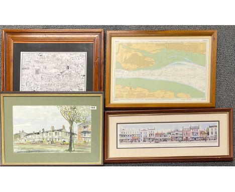 A framed watercolour of Clifftown Parade, Southend by Frank Alwin 1981, frame size 64 x 47cm. Together with a framed and sign