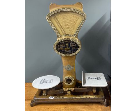 A rare Automatic Scale Company Victorian grocery scale for cheese, sliced meats etc., with ceramic platforms, 65 x 83cm. An i