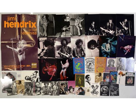 Jimi Hendrix memorabilia to include: 1990 French poster (27x15"), collection of 12 x 8x10" black and white photographs issued