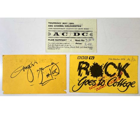 A c 1978 'Transcendental Meditation' advertising flyer signed to reverse in black marker pen by Angus Young. Signature obtain