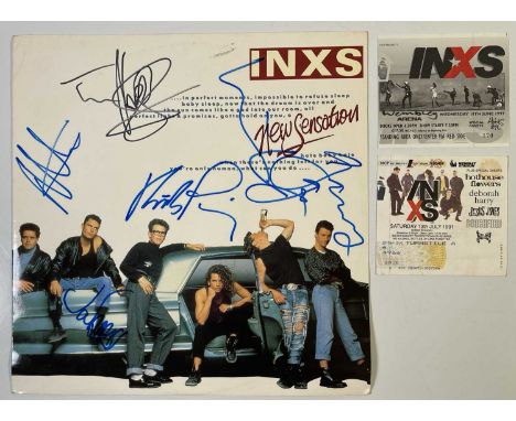 A copy of INXS - New Sensation, signed to front of sleeve by Michael Hutchence, Kirk Pengelly, Jon Farriss, Gary Gary Beers, 