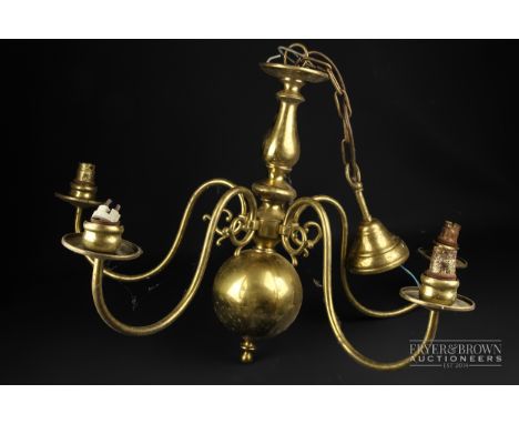A brass finish Dutch style five-light chandelier, central stem 41cm long approx.