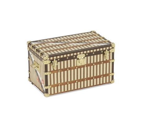 A COURRIER 1888 TRUNK PAPERWEIGHTLouis Vuitton, 2000Modelled realistically with brown striped design, gold tone hardware and 