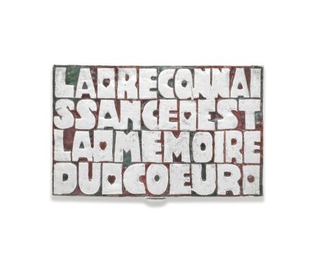 Line Vautrin (1913-1997): a silver and enamel 'La reconnaissance est la mémoire du coeur' cigarette boxLINE VAUTRIN incused v