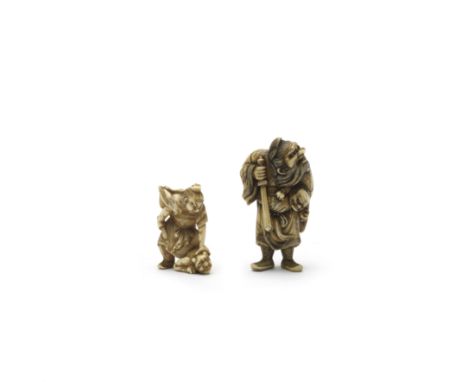 Two ivory netsuke of Shoki the Demon-queller and demonsEdo period (1615-1868) or Meiji era (1868-1912), 19th centuryThe first