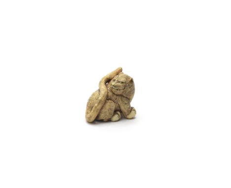 An ivory netsuke of a tigerEdo period (1615-1868), early/mid 19th centuryThe tiger seated, turning to the right to look behin