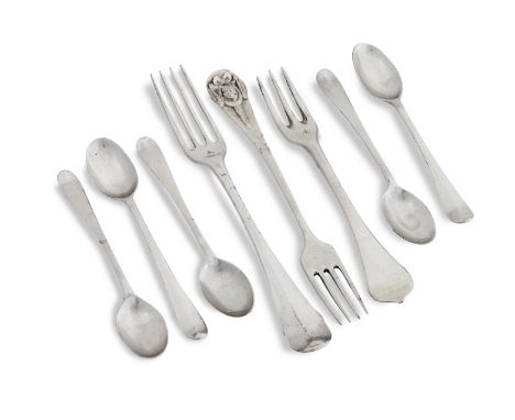A set of five George II miniature silver tablespoonseach struck twice with indecipherable maker's mark Of Hanoverian rat tail