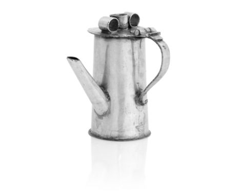 A Queen Anne miniature silver chocolate potby George Manjoy, London 1702 Of slightly tapering form with side handle and angul